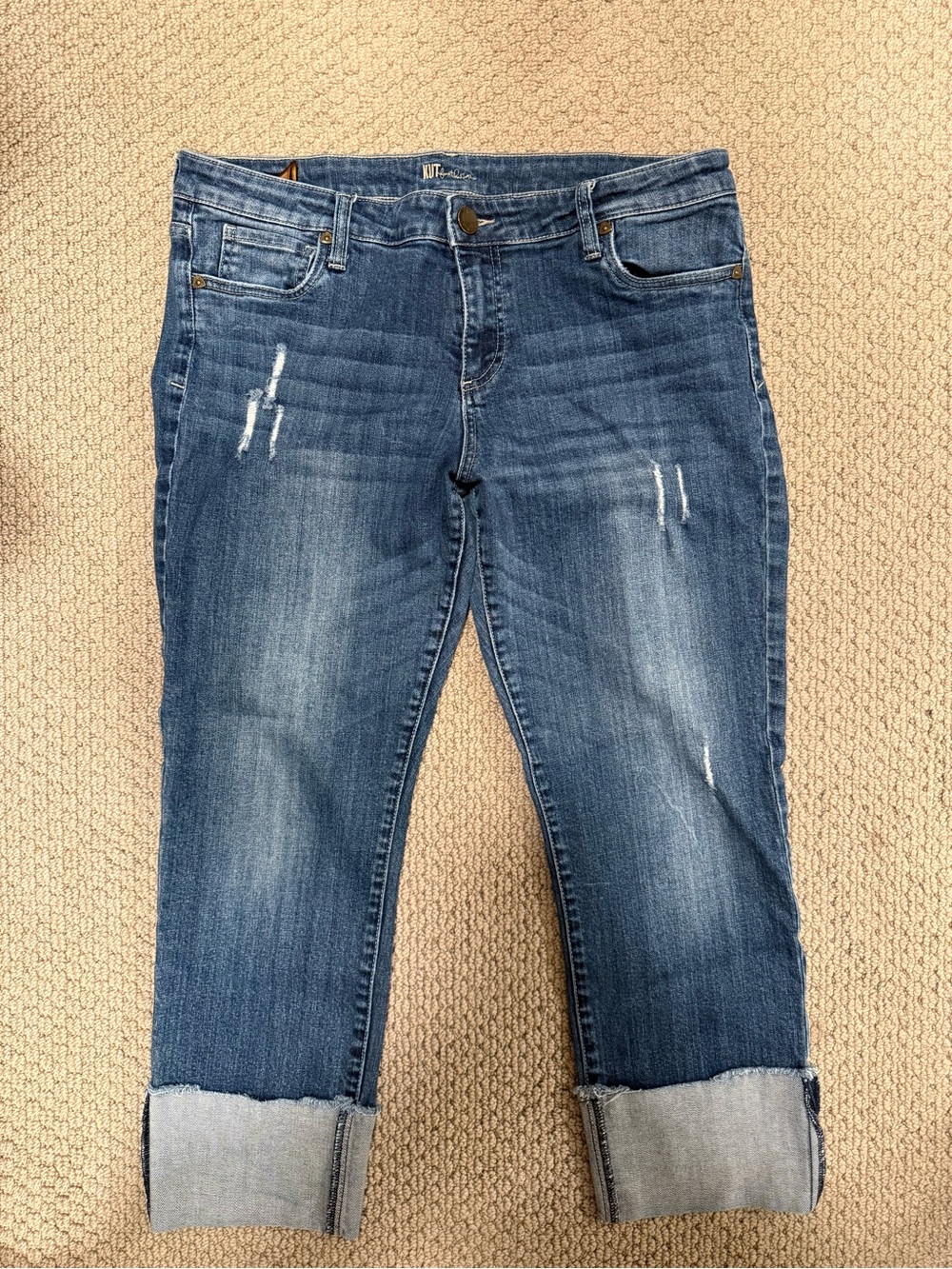 Kut from the Kloth Distressed Cuffed Jeans in Blue- size 14